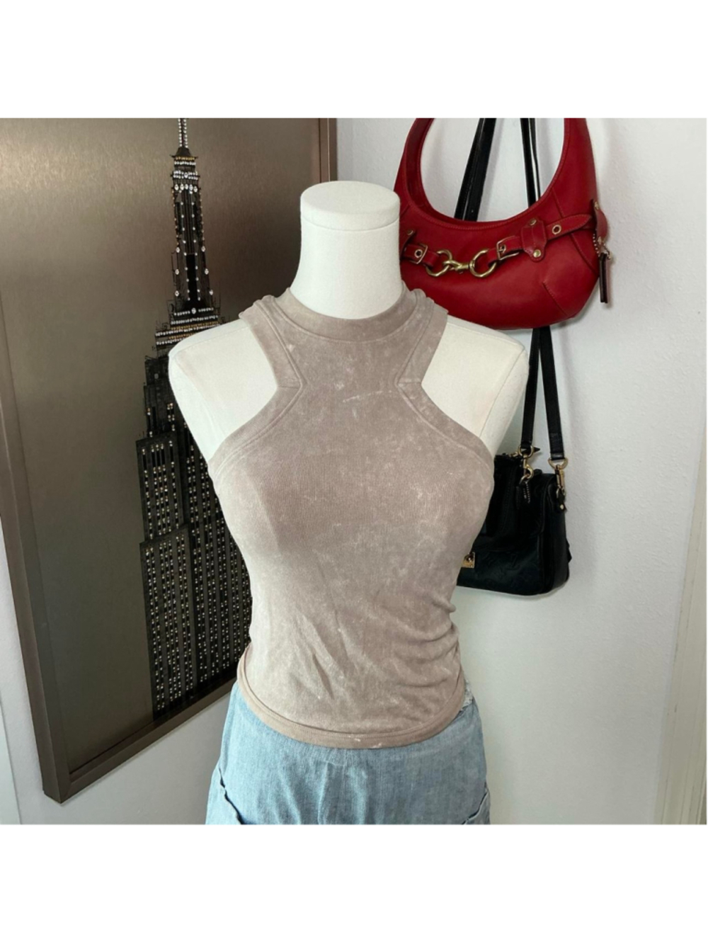Sincerely Jules Taupe Cutout Racerback Tank Top Size S/M Y2K